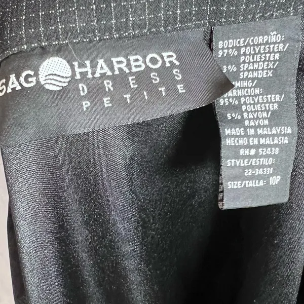 Vintage Sag Harbor black patterned dress maxi dress jacket suit size petite 10P - Image 9