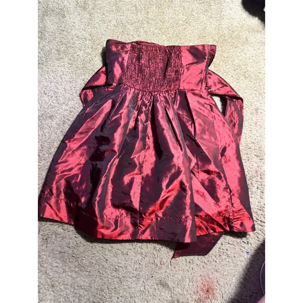 Angie Burgundy Iridescent Strapless Cocktail Dress‎ Smocked Back Size S - Image 4