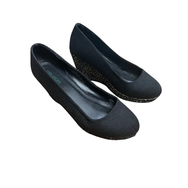 Maurices Melanie Black Wedge Pumps Floral Lace Heel Dark Romantic Women's 8 - Image 3