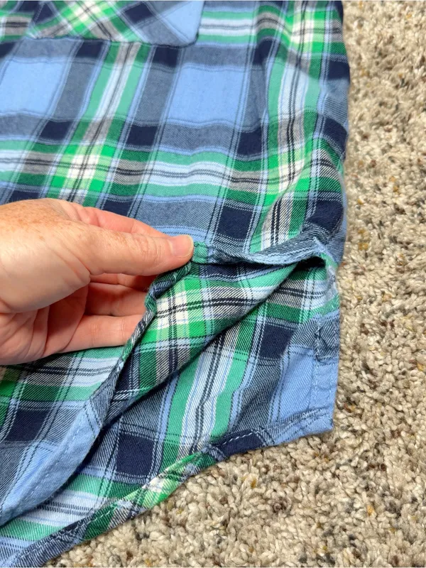 Aerie Plaid Flannel Long Sleeve Button Up Shirt Blue Green Small S Colorful - Image 5