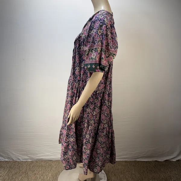 Anthropologie Self Contrast Kyra Peasant‎ Dress Size S Floral Tiered Maxi Puff - Image 3