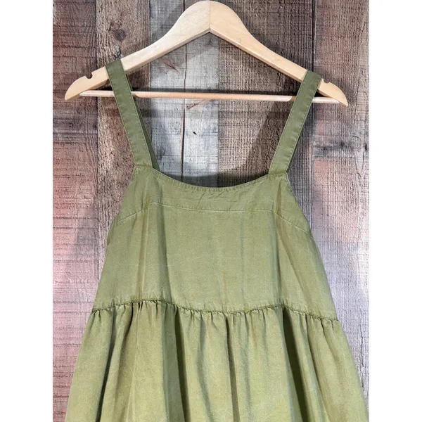 The Drop Olive Green Tencel Lyocell Tiered Maxi Dress Boho Earthy Utility Small - Image 3