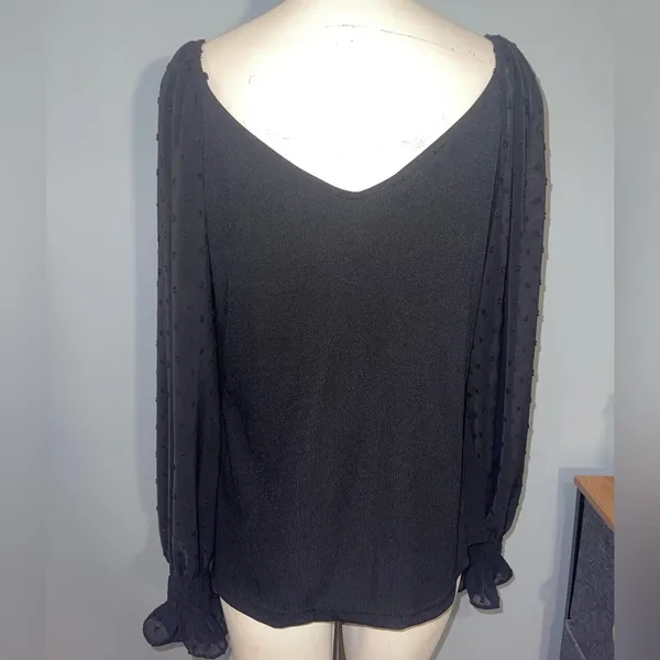 Natacata Chic Black Blouse with long Sheer Sleeves top dressy shirt NWT - Image 3