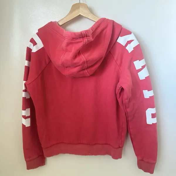Victoria's Secret Pink Fleece Campus Zip Up Hoodie Pink Distressed Sunwashed M - Image 2