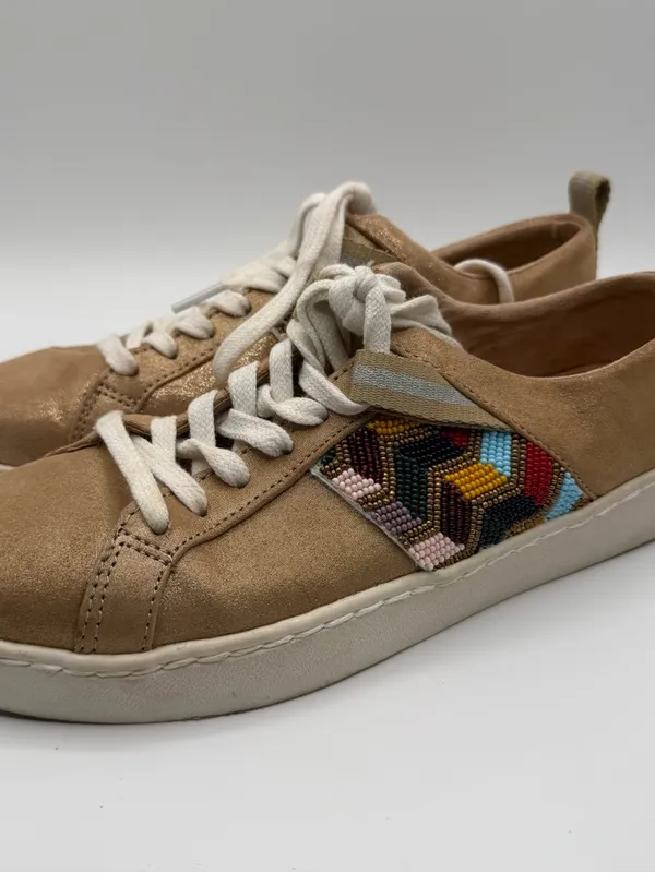 Jack Rogers Ainsley Beaded Sneakers Womens 6 Tan Metallic Boho Lace Up - Image 3