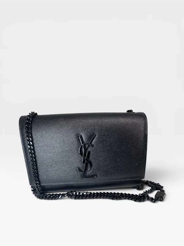 YSL Saint Laurent AUTHENTIC Black Leather Monogram Chain Crossbody Bag WITH COA - Image 4