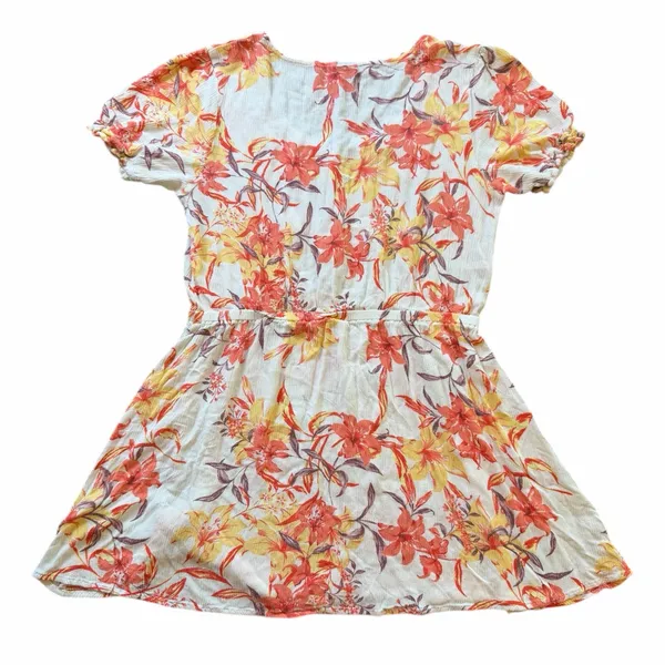 Hurley Floral Button Front Mini Dress Cream Coral Puff Sleeve Size Large - Image 8