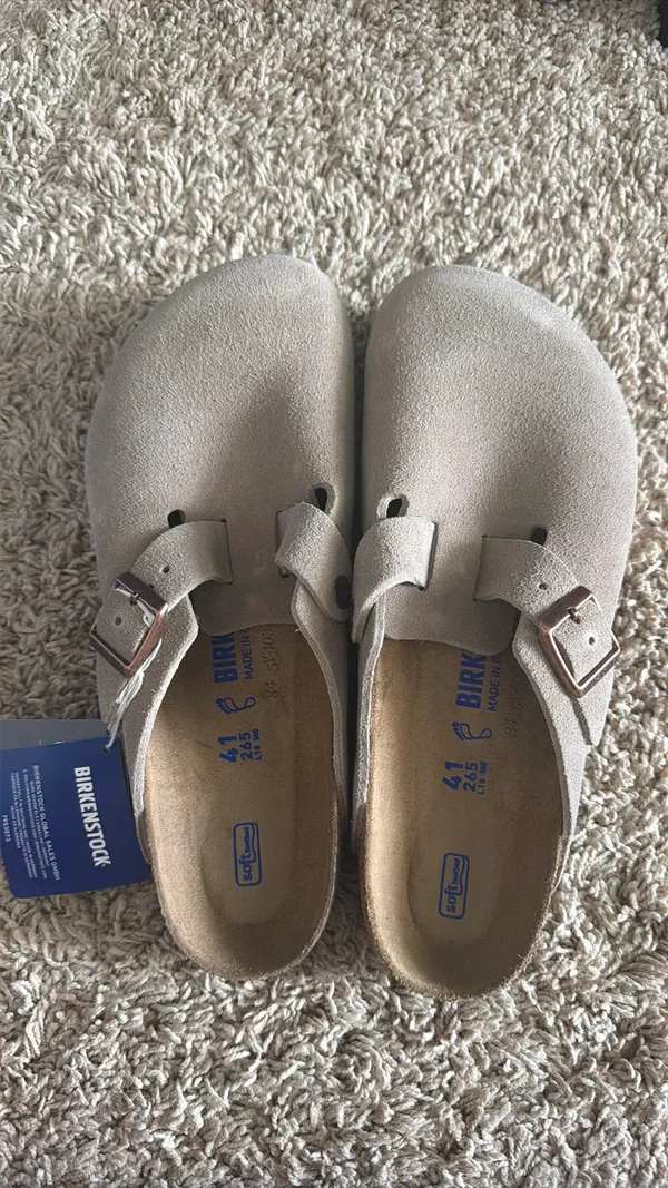 Birkenstock Boston Clog Suede Soft Footbed Taupe - Image 5