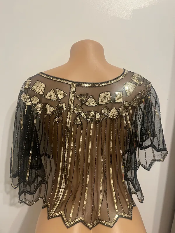 ALDO Stunning black cape with intricate gold beading. Perfect for formal occasions. - Image 8