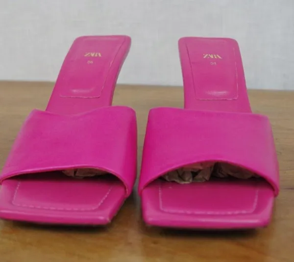 Zara Pink Open Toed Mule Heels Size 36 - Image 8