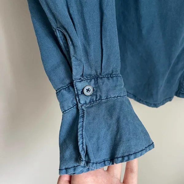 Free People Amber Chambray Ruffle Blouse (Size S) - Image 6