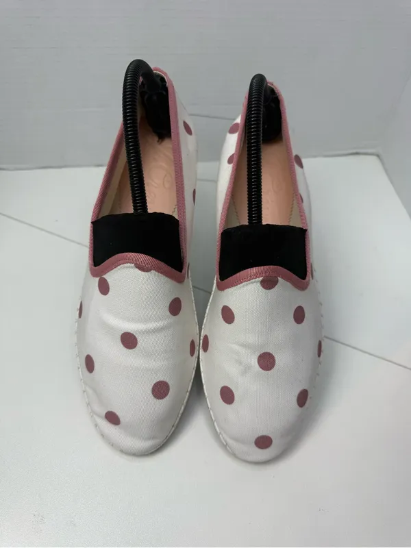 J. Crew Cream Canvas Flats with Rose Polka Dots size 8.5 - Image 12