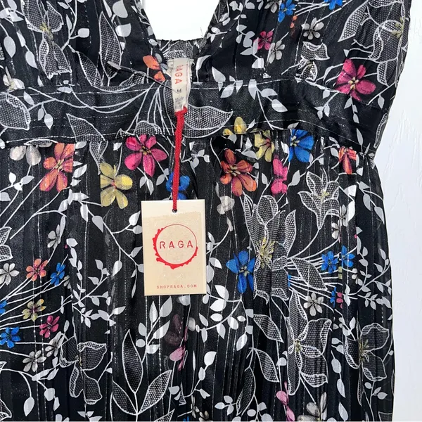 Anthropologie Raga Rain Forest Plunge Neck Maxi‎ Dress Black Floral Medium NEW - Image 5