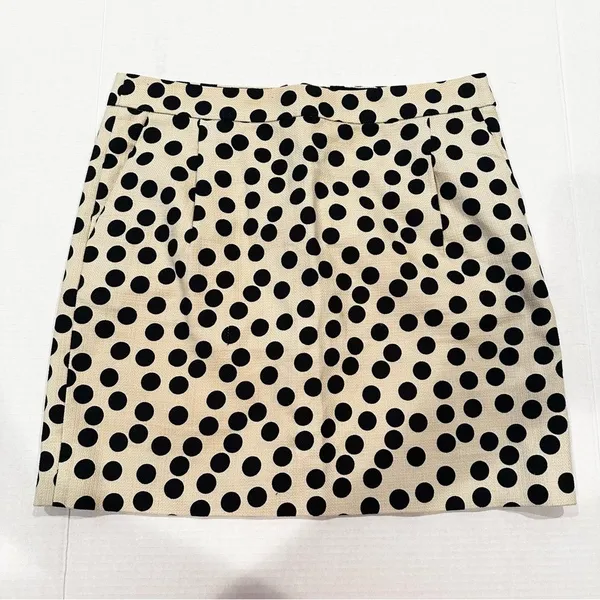 J. Crew Factory Polka Dot Mini Skirt Women's 4 Black Ivory Preppy Career‎ Dainty - Image 3