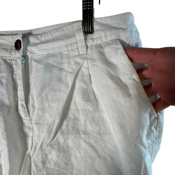 Eileen Fisher Shorts 2 White 100% Organic‎ Linen Pleated High Waist Coastal Luxe - Image 9