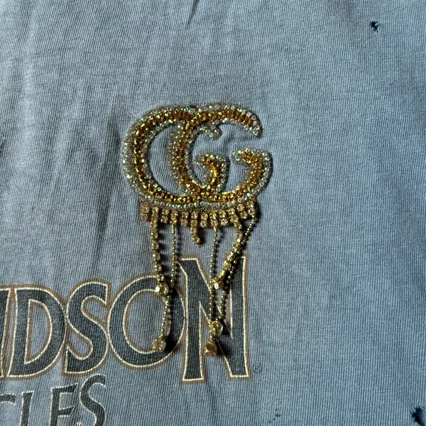 Dirty Bleach Gucci Patch Distress Oversized Shirt Blue Size XL - Image 3