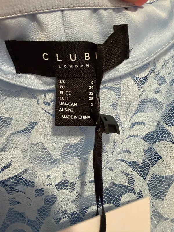 Club L London Powder Blue Lace And Satin Bandeau Maxi Dress US 2 NWT Coquette - Image 6