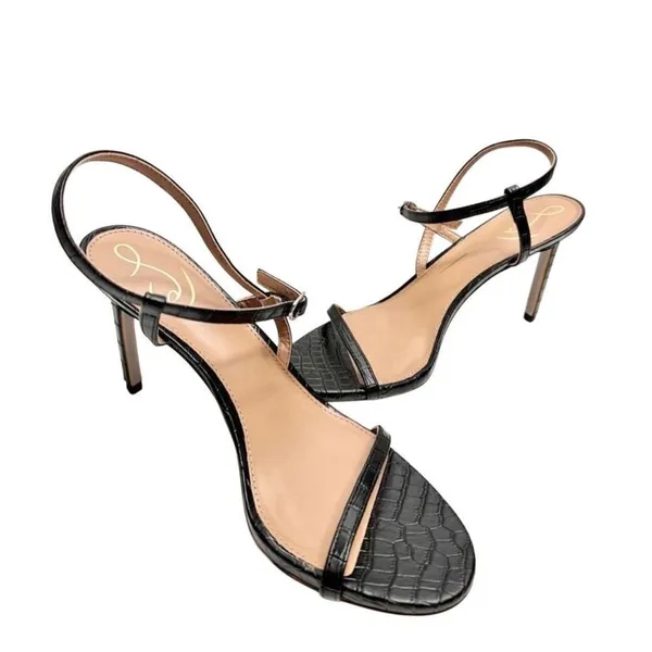 Sam Edelman Sandals Size 9.5 Black‎ Croc Embossed Dara Open Toe Heels - Image 7
