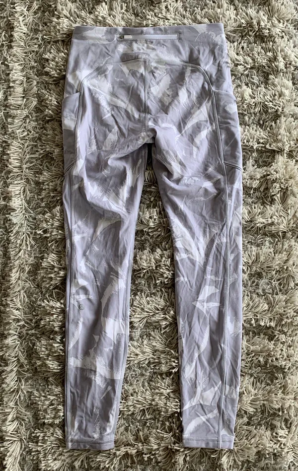 White/Grey Mid Rise-High Waisted Leggings w/ Pockets - Image 8