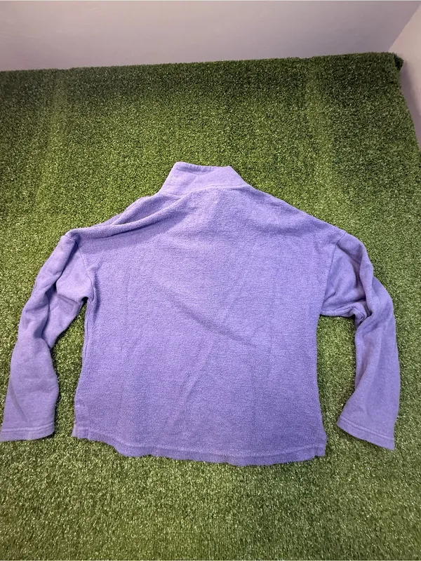 REI Co-Op Purple‎ Terrycloth 1/2 Button Pullover Cropped Sweatshirt Mock Neck S - Image 4