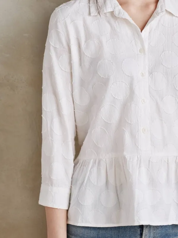 Anthropologie Isabella Sinclair Belia Peplum Popover Cotton White Dot Button Top - Image 3