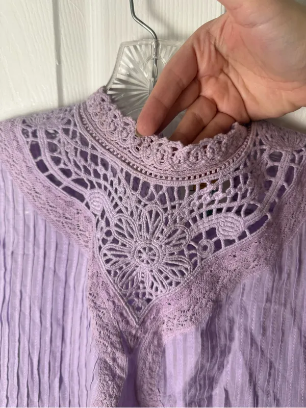 Farm Rio Lilac Lace Ruffled Blouse S - Image 3
