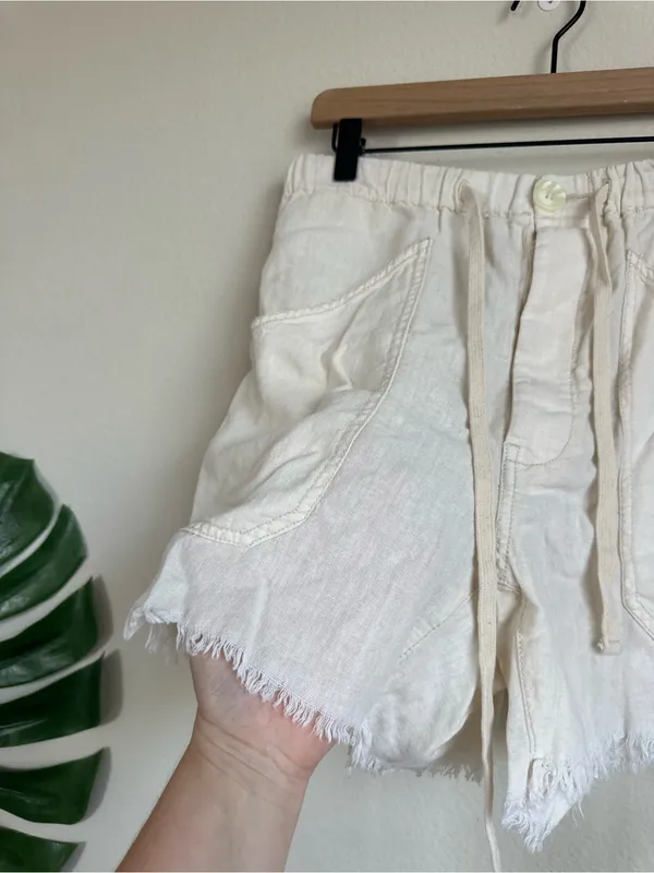Free People Linen Rayon Raw Hem Beach Shorts - Image 4