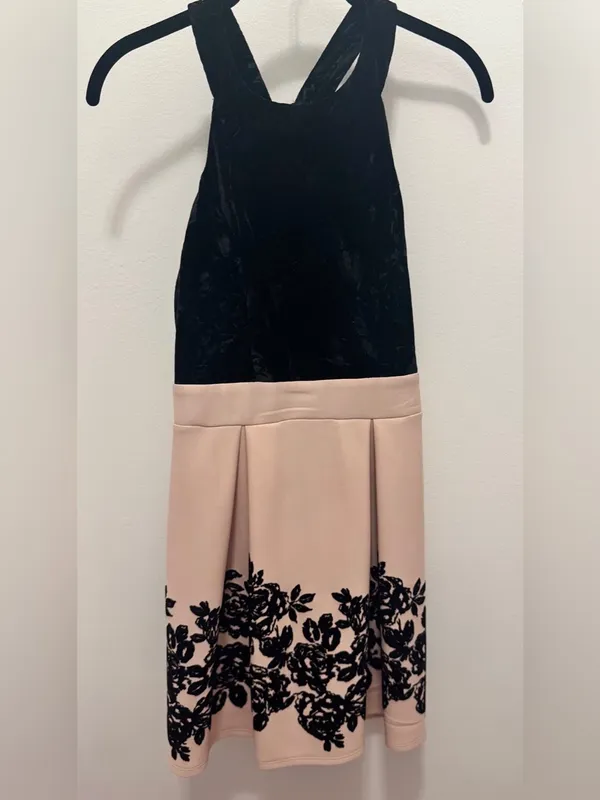 Velvety Y2K Trixxi Black Floral Fit & Flare Cocktail Dress S New Years Eve Party - Image 2
