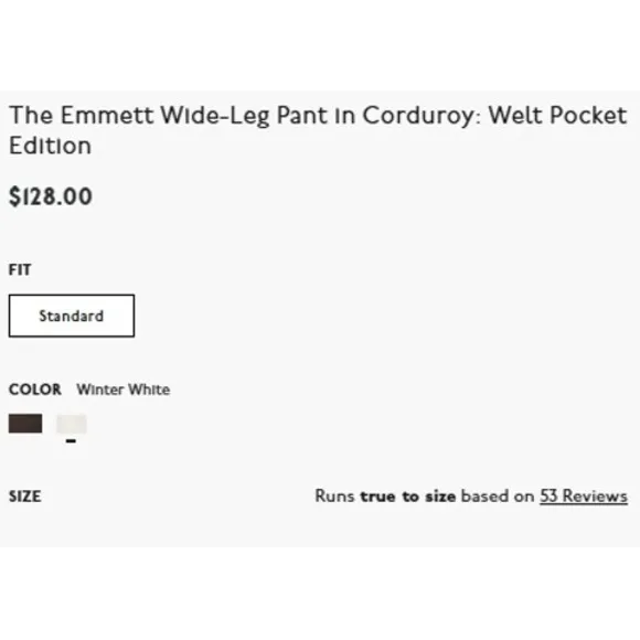 Madewell Emmett Wide Leg Corduroy‎ Pants Winter White Women's Size 25 - Image 3