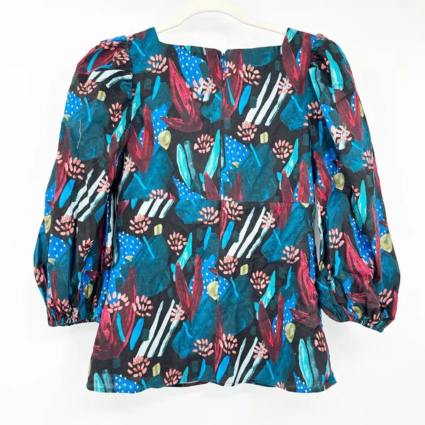 Eva Franco Tropical Sweetheart Tie‎ Front Puff Sleeve Blouse 4 Midnight Jungle - Image 13