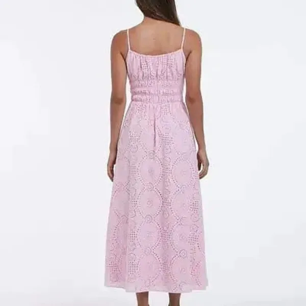 Charlie Holiday Anne Pink Eyelet Cotton Smocked Broderie Maxi Sundress - Image 6