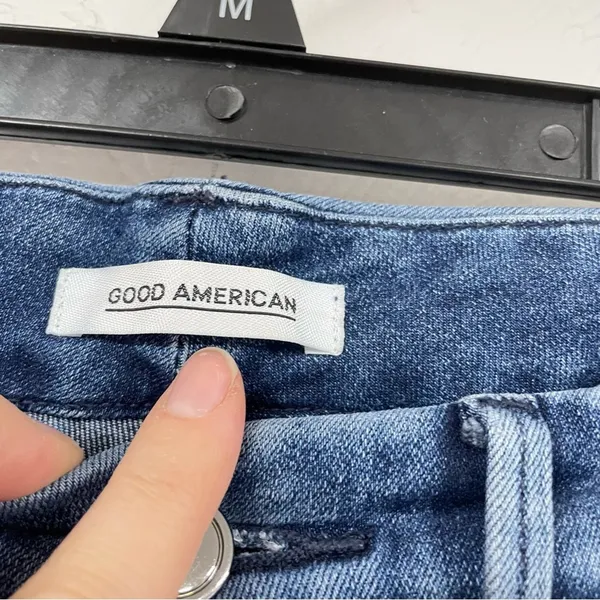 Good American Good Waist High Rise Skinny Jeans Womens 4 Raw Hem Blue Denim - Image 5