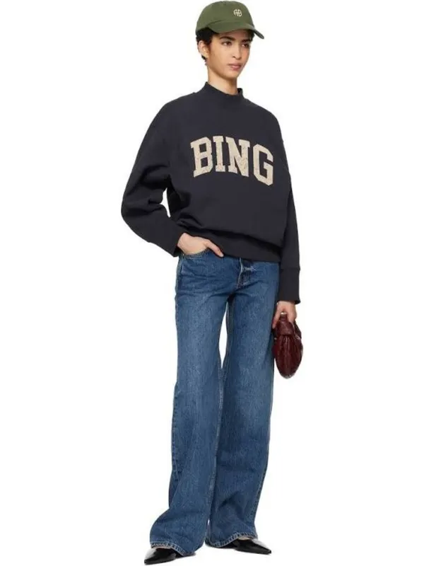 Anine Bing Bradie Sweatshirt in Navy Blue Large Womens Pullover - Image 13