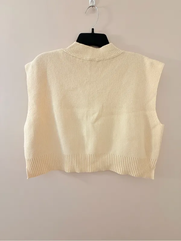 Free People Cream V-Neck “Easy Street” Knit Sweater Vest S - Image 5