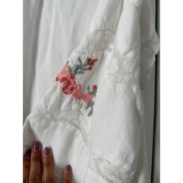 Standard Grace White Boho Embroidered Lace Tunic Off Shoulder Bell Sleeve Small - Image 5