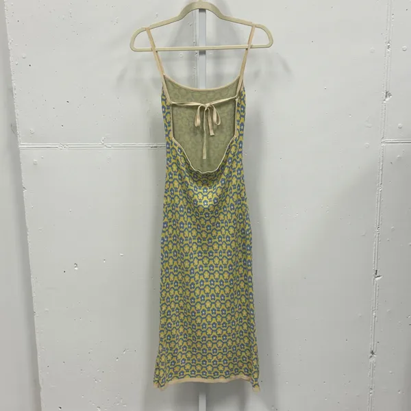 Cider Yellow Blue Floral Geometric Knit Open Back Tie Midi Bodycon Dress Small - Image 2