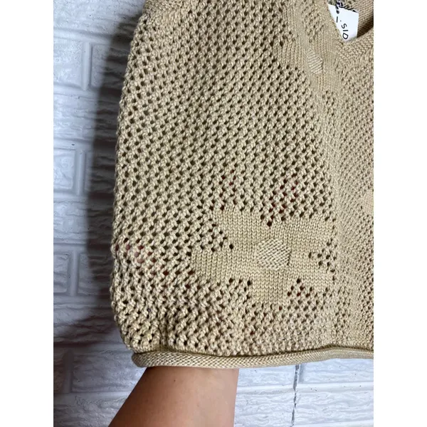 Lili Sidonio Elowen Sweater Vest Women M Beige NEW‎ Crochet Floral Knit V-Neck - Image 4