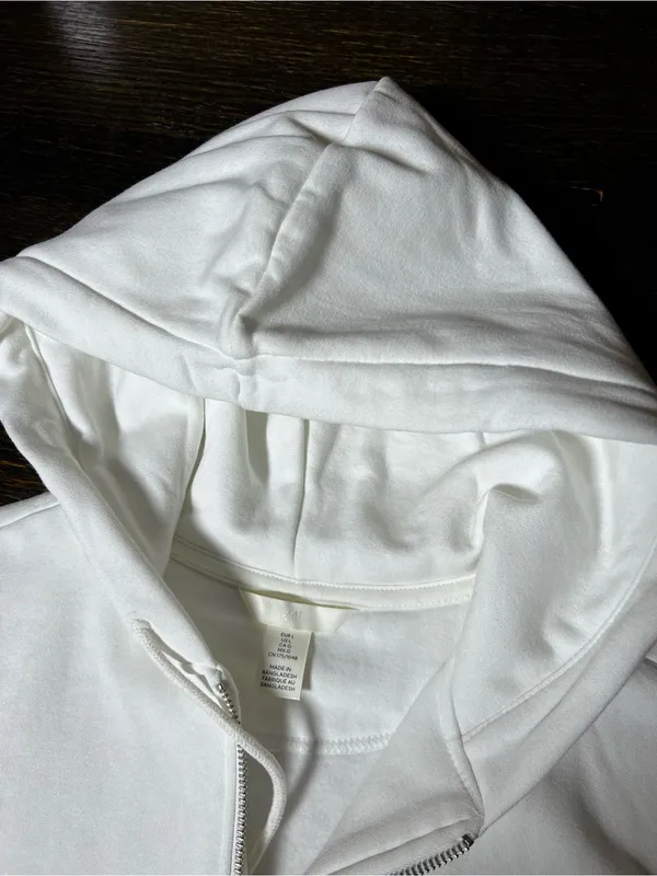 H&M White Full Zip Hooded Sweatshirt Large - Image 3