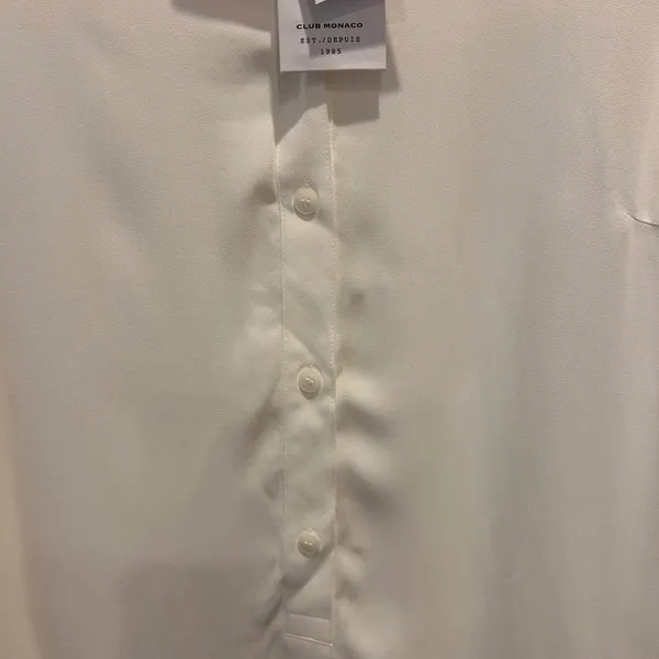 NWT‎ Club Monaco Womens Ivory Flared Cuff Shirt Sheer Viscose Button Down Sz L - Image 8