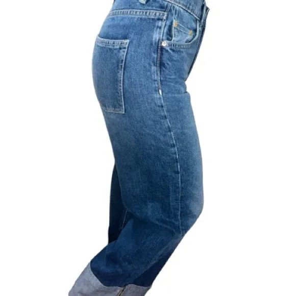 DL1961 Classic Wide Leg Cuffed Palazzo Denim Jeans 25 - Image 5