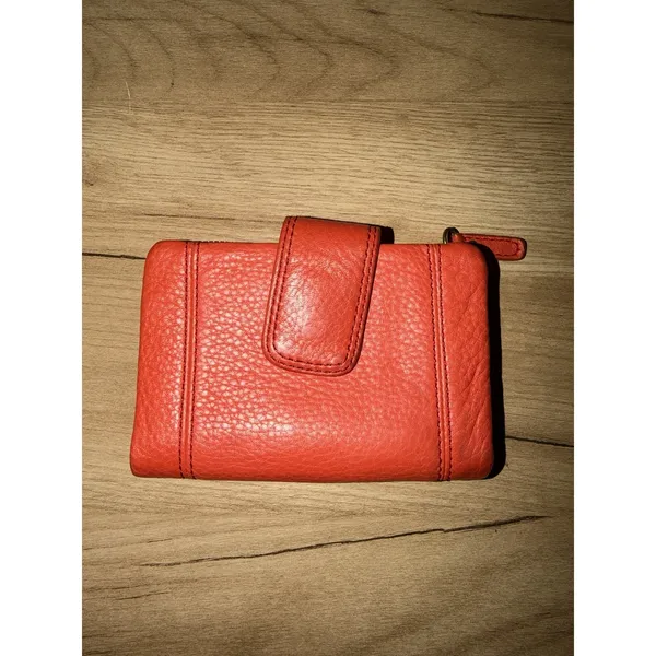 Fossil Red Compact Wallet‎ Pebble Leather Card Case F - Image 5