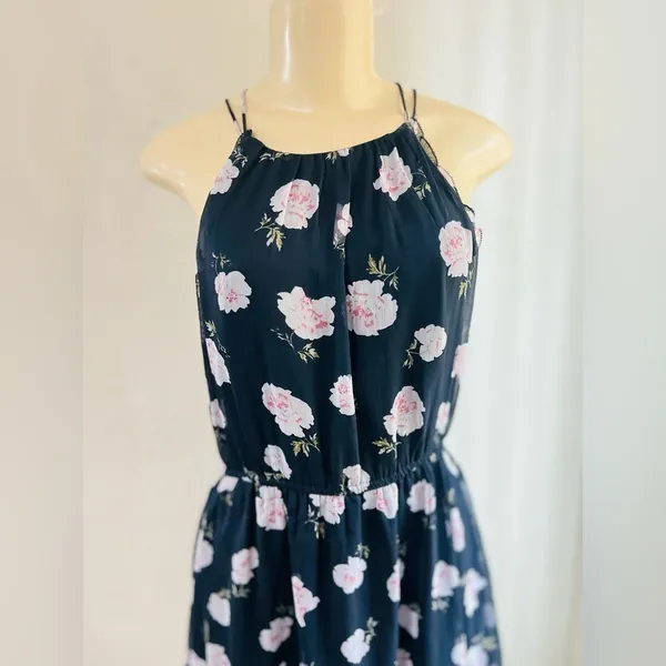 Abercrombie Fitch Dress Womens small Blue Floral Print Fit & Flare Ruffled Hem - Image 13