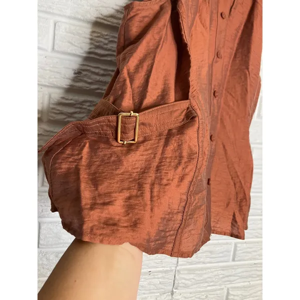 LOFT Sleeveless Top Women L Rust‎ Brown Excellent Buckle Halter Neck Blouse - Image 3
