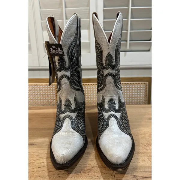 Dan Post Ndulgence Cowboy Boots Snip Toe Leather White Black Size 8 NWT Western - Image 5