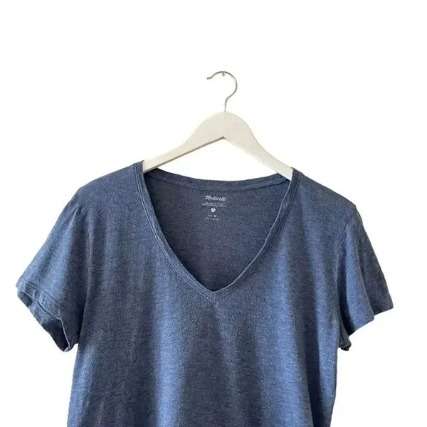 Madewell Heather Blue Cotton V-Neck Short Sleeves Essential Women’s SZ M #1489 - Image 3