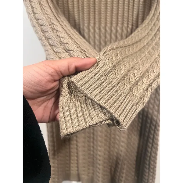 Calvin Klein Taupe Cable Knit Sweater Dress Quiet Luxury Fall M - Image 3