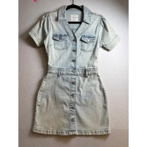 Celebrity Pink Light Wash Denim Button Down Mini Dress juniors Small - Image 3