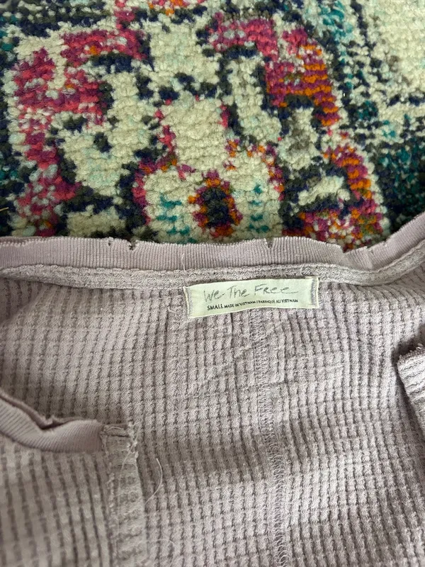 Free People Top Long Sleeve Purple Waffle - Image 2