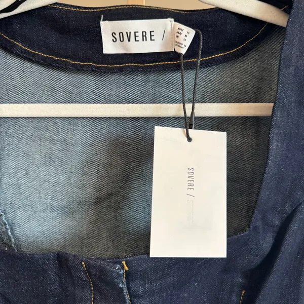 Anthro SOVERE Dusk Denim Mini Dress Ink Blue M NWT - Image 6