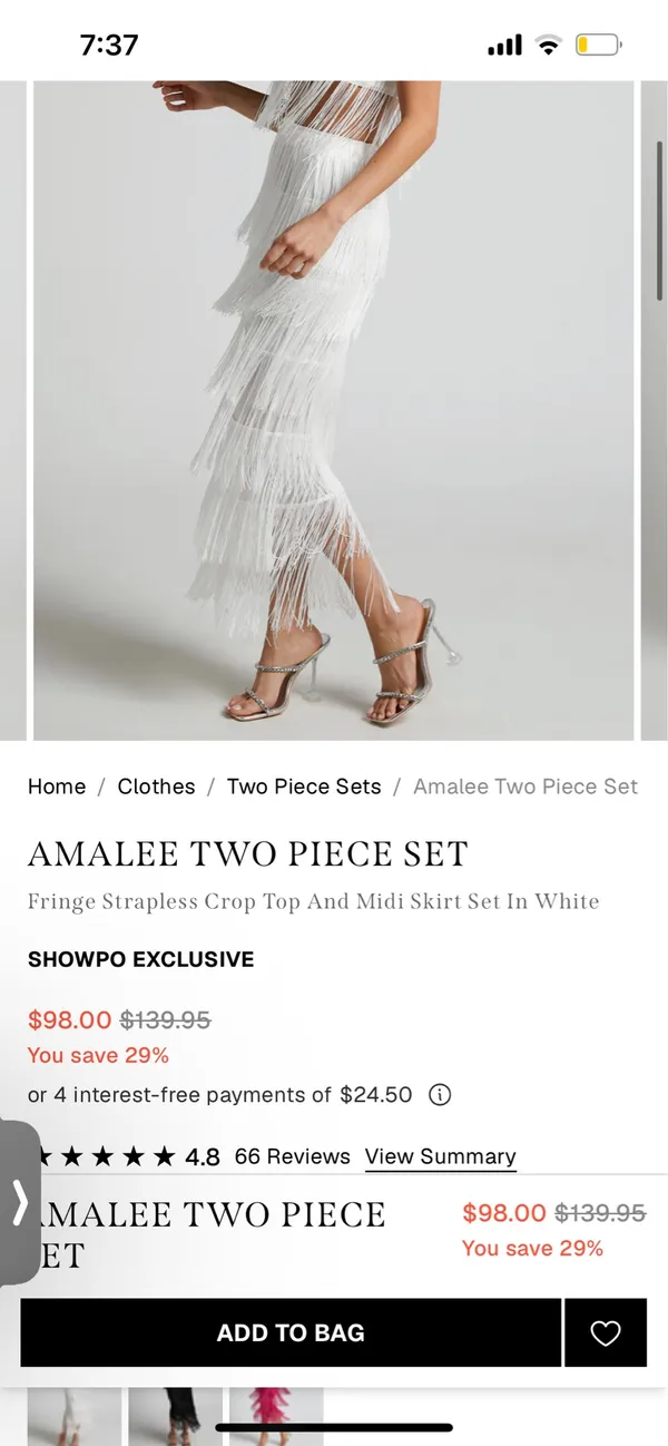 New Showpo Amalie 2PC Set Fringe Strapless Crop Top & Midi Skirt Set Size XS - Image 2